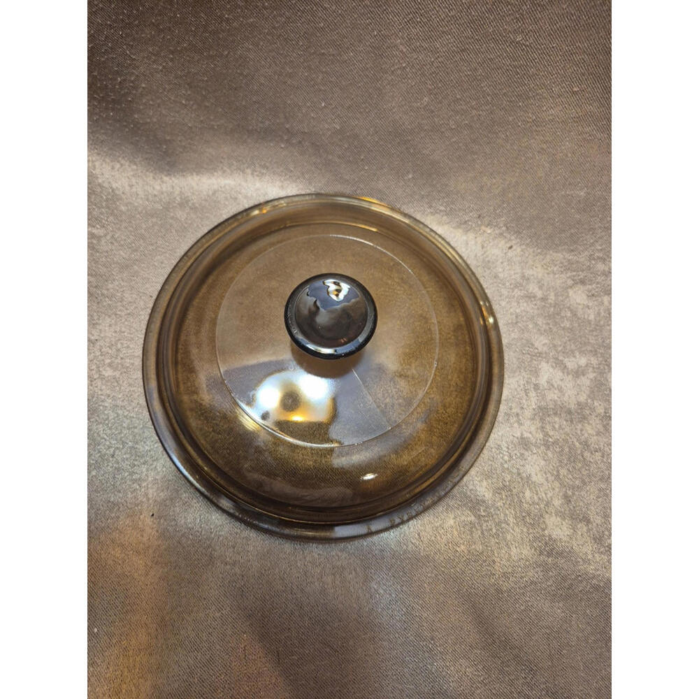 Pyrex Corning VISIONS Ware V-1-C Amber Glass Round Ribbed Replacement Lid 6.5"